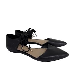 Aldo Black Leather Ankle Strap Pointed Toe Ballet Flats Size 7